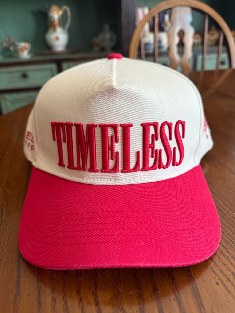 Timeless Embroidered Two-Tone Cap - Cream & Red